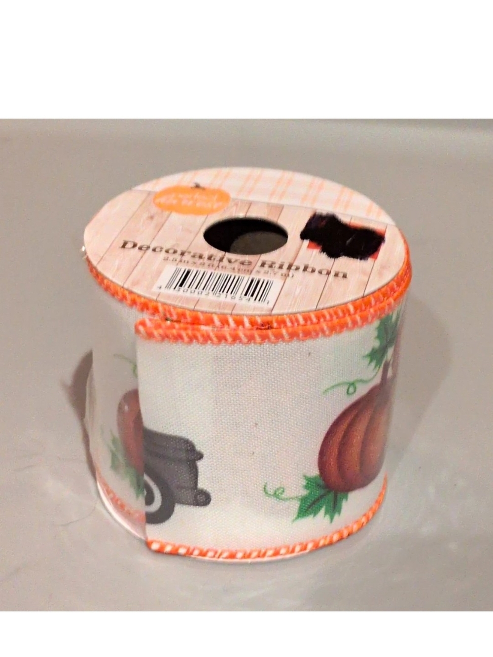 Decorative Pumpkin Print Ribbon - Orange Accent - 2 Rolls